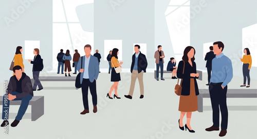 Diverse group of people gathered in a modern indoor space.