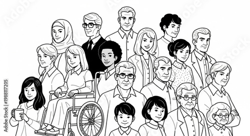 Diverse Group of People Illustrated Diverse Ages Genders and Ethnicities.