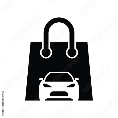 Car shopping icon. Buying a new car. Shopping bag. Vector icon isolated on white background.