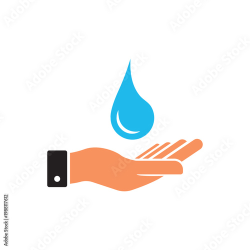 Hand and water drop vector icon