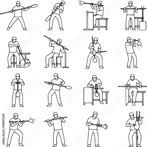 Flat design vector illustrations of man performing various gym exercises and strength training workouts