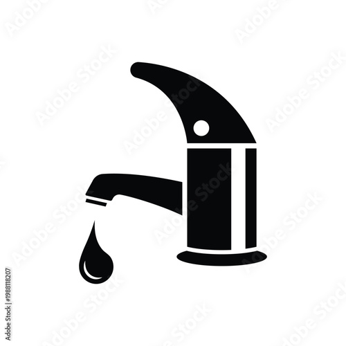 Minimalist icon of a faucet with a water drop, concept of hot and cold water shut off, vector illustration on white background svg.
