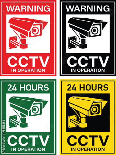 Warning This Area Is Under 24 Hour Video Surveillance Symbol Sign - 1 Set (4 pcs)