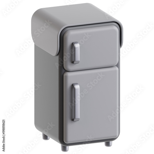 3D Render of a Two-Door Refrigerator with Curved Top, Ideal for Food Storage and Kitchen Appliance Concepts