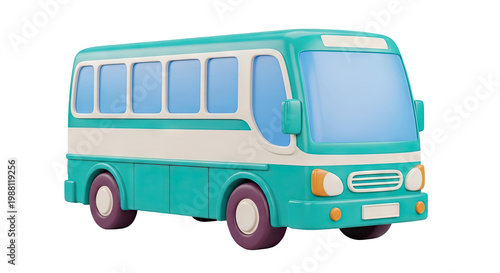 3D Cartoon Teal and Cream Bus