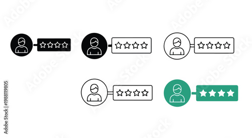 Close-up of a customer review rating with five-star icons and user profile illustrations on a digital screen