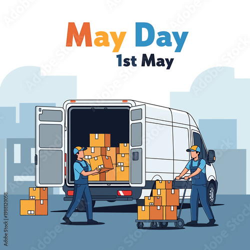 May Day Celebration With Workers Loading Goods On Truck