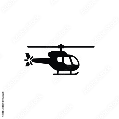 Black helicopter silhouette with rotor blades aircraft