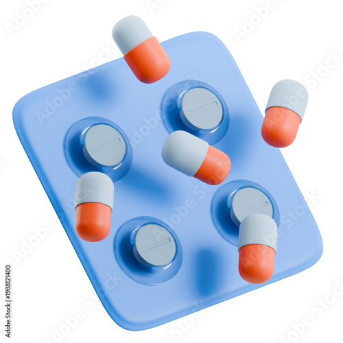 Medical capsules in a blue blister pack, concept of healthcare and treatment