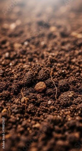 Close-up macro view of fertile, dark brown garden soil showcasing excellent granular structure and ideal tilth for planting crops, brown, topsoil, structure
