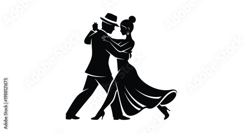 Tango dance, couple silhouette, black vector icon, dancing pair, ballroom illustration