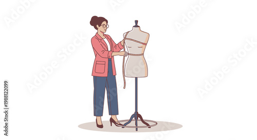Fashion, dressmaker, tailor illustration, woman sewing, fashion design