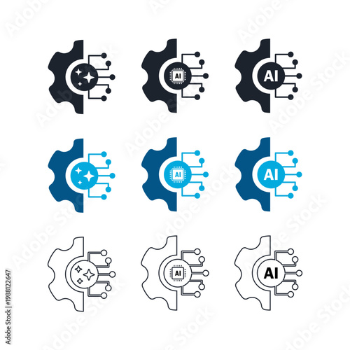 Φωτογραφία AI and Gear Icon Set