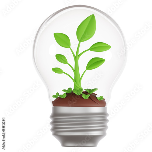Eco-friendly light bulb with a growing plant inside symbolizing sustainable energy and green innovation