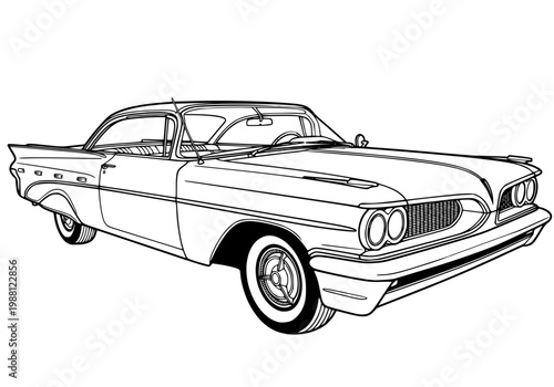 Vintage 1950s Classic Luxury Sedan Line Art Illustration