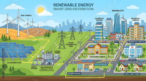 Sustainable Smart Grid Network Renewable Energy Distribution for Modern Cities and Communities