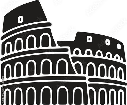 Colosseum ancient roman amphitheater silhouette on transparent background.