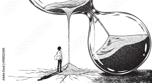 Man watches as sand falls from hourglass