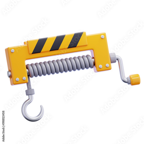 Industrial Yellow Crank Winch With Hook And Spring Mechanism
