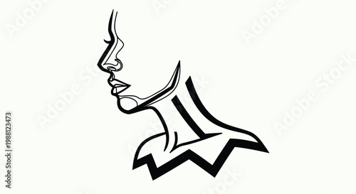 Minimalist face, abstract profile, black line art, vector illustration, modern design element