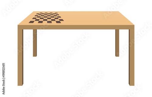 Wooden table with chessboard, color vector illustration. Transparent PNG version.