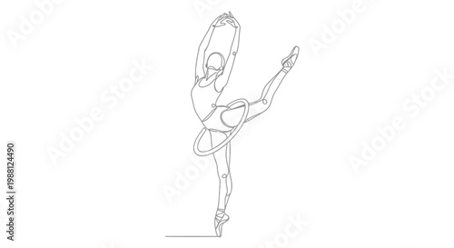Continuous line drawing, elegant ballerina, dancing woman, vector illustration