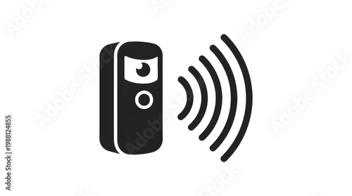 Security Sensor with Wireless Signal Emission Icon for Smart Home and Surveillance Technology