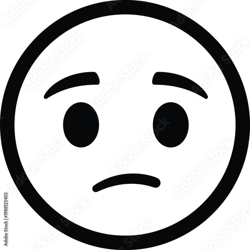 Simple black and white illustration of a sad face emoji conveying feelings of disappointment or unhappiness in a minimalist style