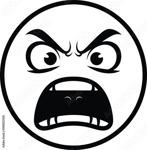 A stark black and white illustration of an enraged face within a circular frame conveying intense anger and frustration