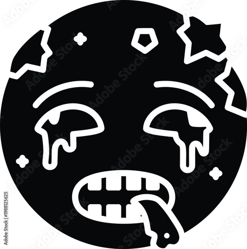 Distressed face icon a black and white line drawing depicting extreme emotional turmoil and suffering