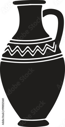 Black silhouette of ancient Greek amphora vase with decorative pattern.
