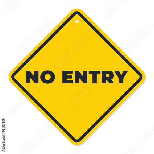 Yellow and Black No Entry isolated traffic sign with shadow vector illustration