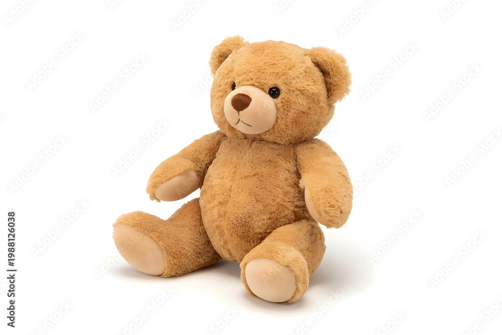 Obraz premium Cuddly brown teddy bear, plush toy, soft stuffed animal, adorable sitting bear