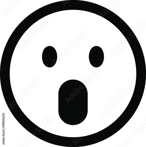 Simple black and white illustration of a surprised or shocked face within a circular frame conveying emotion