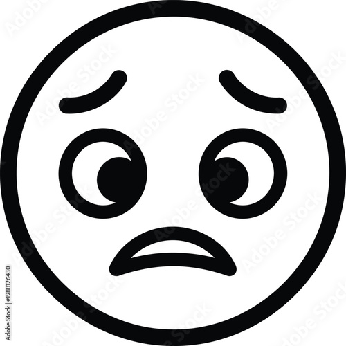 A simple black and white line drawing of a sad or worried face emoji expressing disappointment or concern