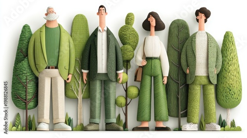 Wallpaper Mural Green team of diverse people in stylized nature setting representing ecology, sustainability, teamwork and friendly business group portrait Torontodigital.ca