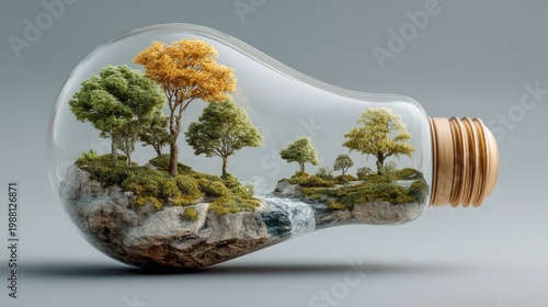 Wallpaper Mural Eco idea concept: light bulb terrarium with miniature forest and waterfall symbolizing sustainability, environmental conservation and creative green innovation Torontodigital.ca