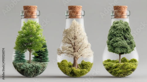 Wallpaper Mural Conceptual ecology terrarium with three trees in glass bulbs representing conservation, nature and environmental protection ideas Torontodigital.ca