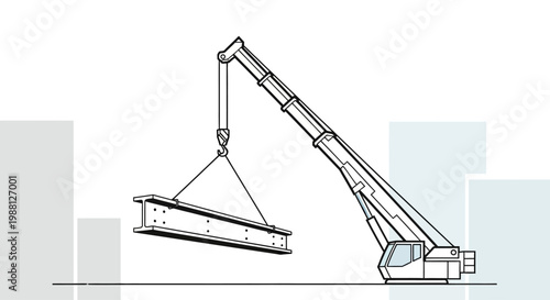 Large crane lifting heavy metal beam.