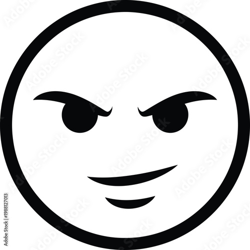 A simple black and white illustration of an angry or displeased smiley face with furrowed eyebrows
