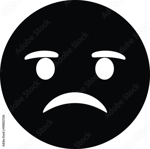 A minimalist black and white illustration of a sad face emoji conveying disappointment or unhappiness