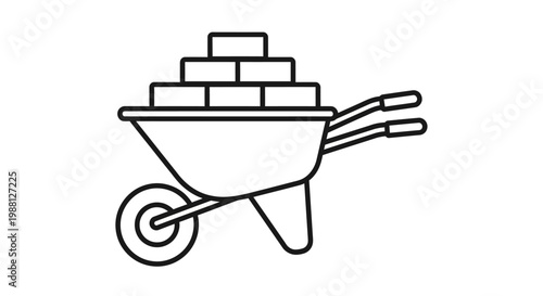 Wheelbarrow loaded with bricks for construction.