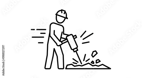 Man wearing hard hat using jackhammer.