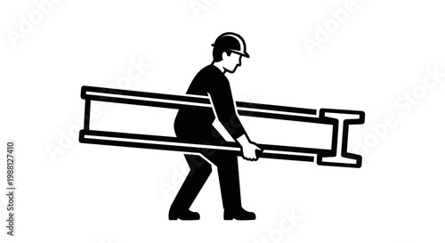 Man carrying a metal I beam.