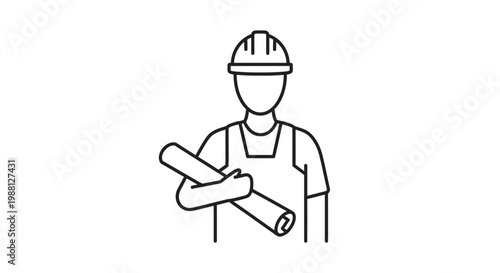 Man wearing a hard hat holding blueprints.