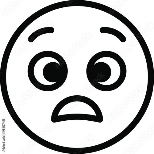 A simple black and white line drawing of a worried or frightened smiley face expressing concern and anxiety