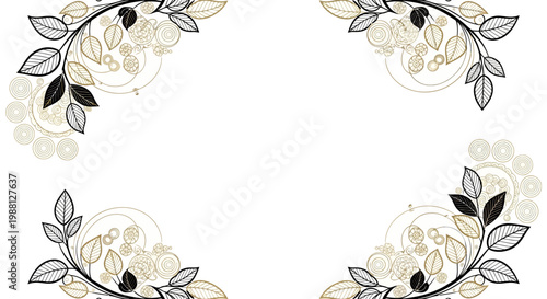 floral corner border design with leaves and flowers isolated on transparent background