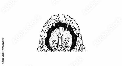 Cave entrance with crystalline formations glowing from within