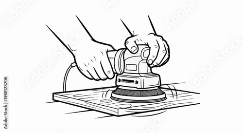 Hands using a power sander to smooth a wooden surface