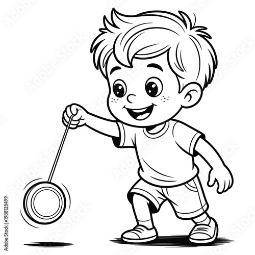 A cheerful young boy joyfully plays with a spinning yo yo a charming silhouette
